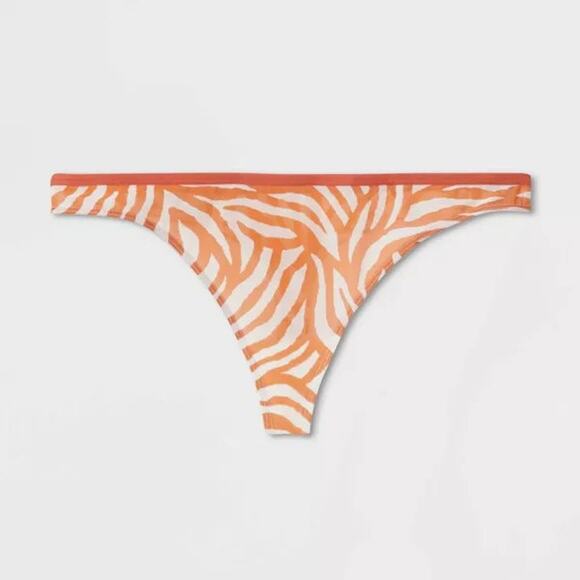 (2) Auden Animal Print Mesh Thong Underwear Panties Orange Medium NEW - Picture 6 of 9